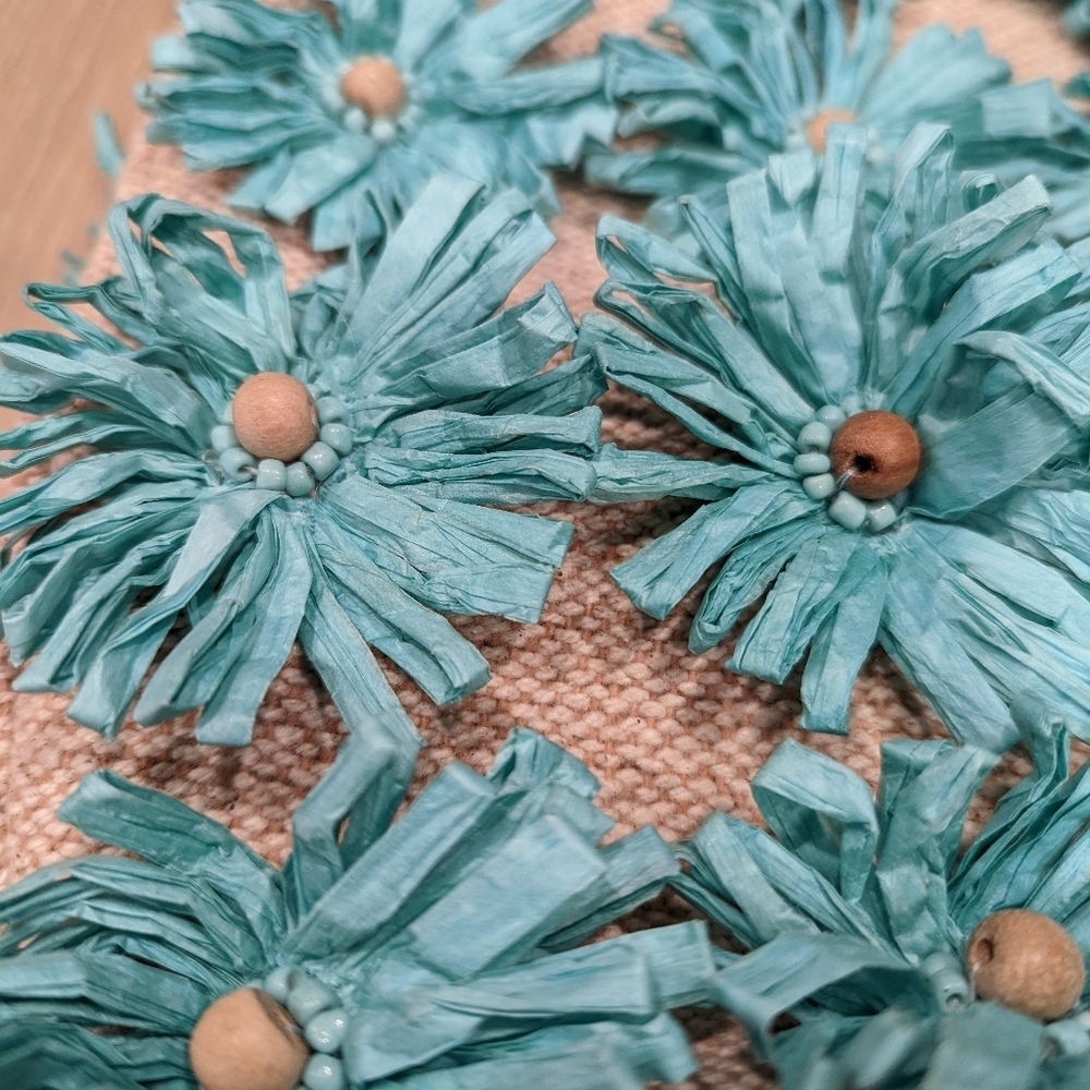 Floral Teal Taffeta and Beadwork Tote Bag - Picture 7 of 8
